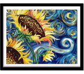 Pintura de diamante con puntada de girasol de Van Gogh, pintura famosa, taladros redondos completos, bordado de diamantes 20X30CM