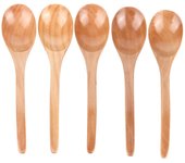 5 cucharas soperas de madera con mango curvo, multiusos, para arroz, para el hogar y la cocina.(Color de madera )