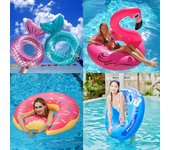 Flotador inflable para piscina ROOXIN con forma de sirena y respaldo para adultos y niños, tubo de juego acuático, colchón de natación, juguetes