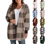 Abrigos de invierno para mujer, chaquetas cálidas de felpa, cárdigan de manga larga con abertura frontal, ropa de abrigo a cuadros a la moda L azul