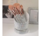 Caja de almacenamiento de brochas de maquillaje con brillantes diamantes de imitación, soporte giratorio para lápices, organizador de herramientas de escritorio, 3 ranuras para almacenamiento en el baño 3