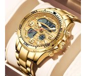 Reloj militar LIGE para hombre, marca de lujo, relojes deportivos con esfera grande, reloj de pulsera de cuarzo con cronógrafo para hombre, reloj con fecha para hombre steel belt azul