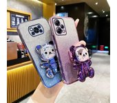 Funda con soporte para Xiaomi Mi Poco X6 X3 X5 M6 M5 M5S M4 M3 F5 F3 F4 Pro con revestimiento brillante y bonito oso para PocoX6 Pro Poco M5 4G&Case & Holder azul