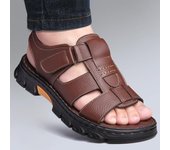 Sandalias de hombre, nuevas sandalias de playa de piel de vaca, zapatillas para exteriores, antideslizantes, con suela gruesa, de cuero genuino, sandalias de verano para hombre 39