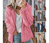 Chaqueta corta de lana Sherpa de invierno para mujer, chaqueta tipo cárdigan con capucha y cremallera, chaqueta cálida e informal de felpa sólida, resistente al viento, para otoño e invierno S