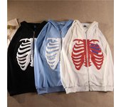 Chaqueta con capucha y cremallera de esqueleto para hombre y mujer, ropa informal suelta, jersey Y2K con estampado de Anime de manga larga, moda americana, superventas XXL blanco