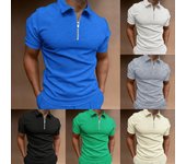 Camisas de Manga Corta para Hombres Camisa de Golf Contraste de Color sólido Calle al Aire Libre Moda Informal Polos con Cremallera Camiseta Informal Ajustada L beige