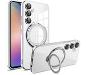 Funda Magsafe con soporte de lujo para Samsung Galaxy S23 FE S24 Ultra A14 A24 A34 A54 Redmi 13C 12C 10C Note 12 11 Funda protectora de lente de vidrio con soporte For iPhone 12 Pro púrpura