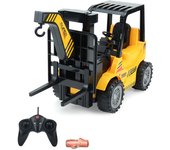 Carretilla elevadora con control remoto, carretilla elevadora eléctrica con control remoto de 6 canales con luz, batería recargable y cargador, juguete de construcción para niños amarillo
