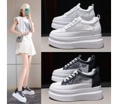 Zapatillas de deporte baratas para mujer, novedad de verano 2024, zapatos casuales de plataforma de cuña a la moda para mujer, zapatos vulcanizados de malla transpirable con cordones para mujer 34 blanco