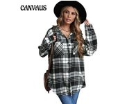 Otoño e Invierno camisa a cuadros para mujer chaqueta solapa camisa de un solo pecho chaqueta holgadas de Tweed de cuadros S negro