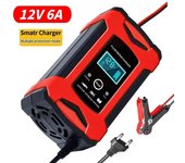 Cargador de batería de motocicleta de coche de 12V 6A 110V 220V Reparación de pulso inteligente completamente automática Carga rápida para reparación de batería de plomo ácido seco húmedo con LCD EU Plug