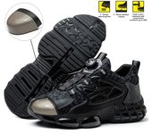 Zapatos de seguridad con botón giratorio para hombre, zapatillas de trabajo negras, zapatos indestructibles, zapatos de protección antipinchazos, botas de trabajo con punta de acero. 42 negro