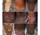 Nuevo collar Vintage con cierre de Luna y estrella geométrica de cristal para mujer, collares con colgantes de varios niveles bohemios, gargantillas, regalo de joyería 2020