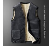 Chaleco de terciopelo de invierno para hombre: piel de cordero gruesa y vellón de zorro plateado, corte ajustado, perfecto para papás de mediana edad M negro