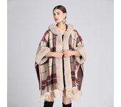 Chaqueta de invierno para mujer, capa, cuello de piel, chal con capucha, chaqueta de Tweed, cárdigan de talla grande One Size caqui
