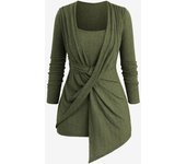 Top texturizado asimétrico fruncido con giro de Rosegal para talla grande L verde/intenso