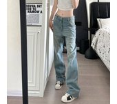 Pantalones vaqueros de color claro lavados de estilo urbano americano para hombre y mujer, de pierna recta, ligeramente acampanados, holgados y de pierna ancha, para otoño e invierno. S azul