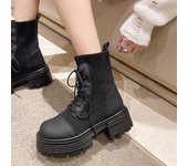 Comemore, zapatos de otoño para mujer, con suela gruesa, con cordones, hasta la rodilla, botas de mujer, plataforma gruesa, de punto, largas y elásticas 35