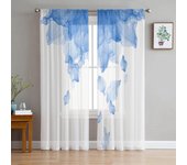 Cortinas de tul con diseño de flores en degradado azul para ventana, para sala de estar, cocina, decoración del hogar, cortinas de gasa transparente 135W x 114H(cm)