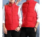 Chaleco térmico para hombre, de algodón, sin mangas, con cuello alto, de color sólido, con bolsillos, tapeta con cremallera, resistente al viento, cálido, chaqueta tipo chaleco M rojo