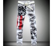 Nueva moda para hombre Bandera americana de EE. UU. Pantalones vaqueros estampados Pantalones rectos ajustados Pantalones vaqueros casuales para hombres 28 blanco