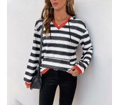 Sudadera con capucha fina y estampado de rayas para mujer, nueva, informal, de primavera y otoño S negro