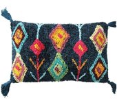 Coussin - Berbère Color - 30 x 50 cm - 100% coton - Déhoussable - Bleu