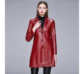 Otoño e Invierno Nueva Ropa de Cuero Grande Cuello Polo para Mujer Chaqueta de Cuero de Longitud Media Cubierta Exterior de Cuero Slim Fit para Mujer Moda 4XL