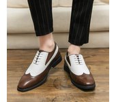 Zapatos de cuero Brogue para hombre de negocios, diseño de bloques de color a la moda, estilo informal, para exteriores, fiestas, oficinas, zapatos de vestir para bodas, nuevos 38 negro
