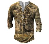 Camisetas Vintage de manga larga con cuello en V para hombre, camiseta Henley con estampado 3d de navegación, jersey de Hip Hop, camiseta de gran tamaño, ropa de calle para hombre XL