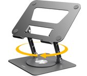 Soporte para PC con rotación y ajuste de altura y ángulo, plegable, de aluminio, compacto y delgado, para computadora portátil y de escritorio. gris oscuro