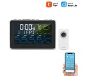 Estación meteorológica inteligente Tuya WiFi con control por aplicación, monitor digital de temperatura y humedad, pronóstico del tiempo a 5 días, 3 modelos de despertador
