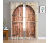 Cortinas de tul estilo retro shabby con puerta de madera y piedra para decoración de sala de estar, modernas cortinas de gasa transparente para cocina y dormitorio. 1 PCS W100XH250cm&Rod Pocket