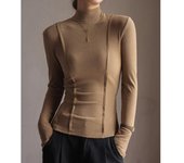 Blusa de manga larga ajustada con cuello alto y media manga para mujer, otoño e invierno S negro