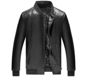 Chaqueta de moto de cuero sintético para hombre de mediana edad, cuello redondo, edición primavera/otoño 2024. thin, 54 (110-130 catties) negro