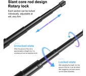 Palo Selfie para bicicleta y motocicleta, soporte para cámara de montaje en manillar, longitud ajustable de 27,9 cm-113,5 cm con negro