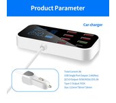 Cargador de coche de 8 puertos A9S+ con pantalla LED TypeC QC3.0 Caja fuerte portátil inteligente de carga rápida