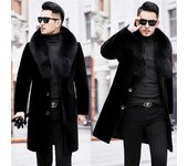 Abrigo de piel de hombre para todo el invierno, imitación de chaqueta gruesa larga de mediana edad L