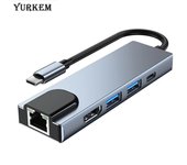 Adaptador Ethernet Lan YurKem Tipo C a RJ45 4K compatible con HDMI USB 3.0 C transferencia de datos de carga para MacBook Samsung Xiaomi TV Nintendo