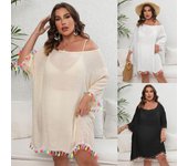 Vestido de playa con empalme de borlas, Vestidos de verano Para Mujer para vacaciones, Vestidos sin tirantes Para Mujer, Vestidos lisos de talla grande, Verano Moda 2024 1XL blanco