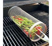 Nueva parrilla de barbacoa rodante de acero inoxidable, rejilla de malla a prueba de fugas, ideal para picnic al aire libre, camping, parrilla cilíndrica sencilla.
