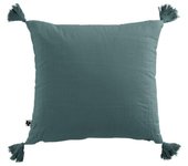 Coussin déhoussable avec pompons  Gaïa  40 x 40 cm  Gaze de Coton  - Gaïa Canard