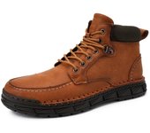 Botas de cuero cosidas a mano para hombre Otoño Invierno Casual zapatos de cuero divididos botines para hombre 38 marrón