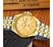 Reloj de cuarzo de marca a la moda para hombre, relojes de negocios informales de acero inoxidable, reloj automático con fecha y semana resistente al agua para hombre blanco
