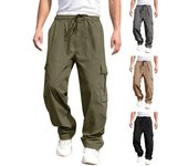 Pantalones Cargo para Hombres Bolsillos Múltiples Cordón Cintura Elástica Color Sólido Pierna Ancha Suelta Ropa De Calle Suave Y Recta Pantalones Largos para Hombres De Cuerpo Entero 2XL verde del ejército