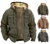 Chaqueta térmica para hombre, con capucha, cordón ajustable, manga larga, color sólido, bolsillos, cierre de cremallera, forro de felpa, abrigo deportivo L verde del ejército