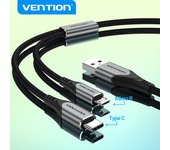 Vention 2 en 1 CABLE USB Tipo C para Xiaomi Redmi Note 10 Cable de cargador USB para Huawei Cable Micro USB