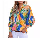 Camisa informal holgada con estampado de mangas farol de verano para mujer S blanco