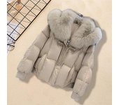 Chaqueta de algodón con cuello de piel grande y cálida de terciopelo grueso para mujer, chaqueta de algodón de talla grande para invierno para mujer 2XL